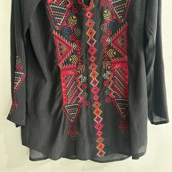 Biya by Johnny Was black embroidered silk tunic size S - Picture 3 of 7